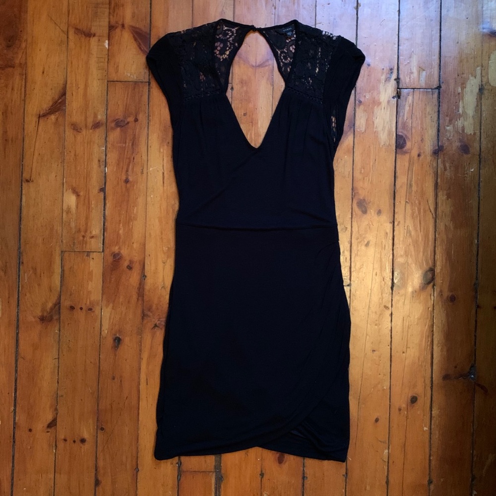 Black Guess Lace Keyhole Dress with Ruching